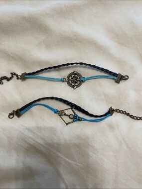 RARE.  Blue and Dark Brown  Compass & Arrow Braided Charm Bracelets